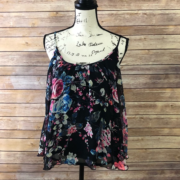 Express Tops - Express blk floral cami with adjustable straps - L